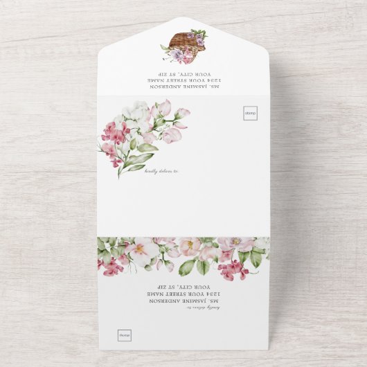 Roze suikererwten en Rozen bruiloft All In One Uitnodiging (Buitenkant)