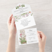 Roze suikererwten en Rozen bruiloft All In One Uitnodiging (Afscheurbaar)