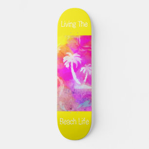 Roze Sun Set Color Pop Palm Tree Beach Life Skateboard