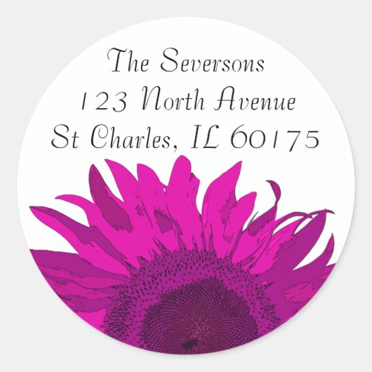 Roze Sunflower Return-adres Ronde Sticker (Voorkant)
