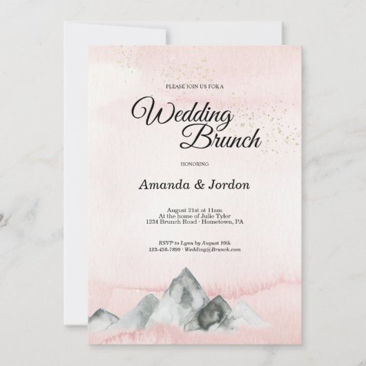 Roze Sunrise Mountain Wedding Brunch Uitnodiging (Voorkant)
