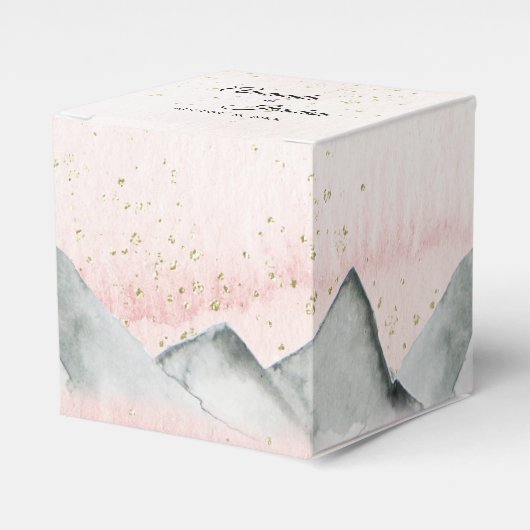 Roze Sunrise Mountain Wedding Square Favor Box Bedankdoosjes (Voorkant Zijde)