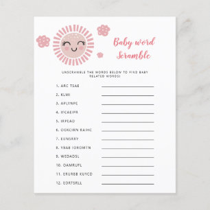 Roze Sunshine Baby shower Woord Scramble Game