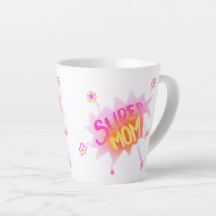 Roze Super Moeder Bloem Stripspraatwolk Moederdag  Latte Mok