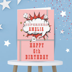 Roze superheld Comic Speech Bubble Girl Birthday Kaart