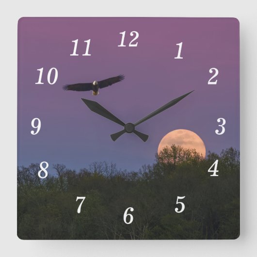 Roze Supermoon Eagle Wandklok Vierkante Klok (Voorkant)