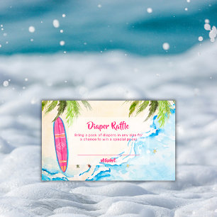 Roze Surf Palm Beach Luier Raffle Baby Shower   Informatiekaartje