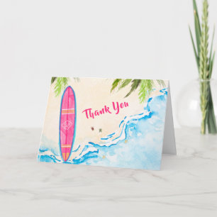 Roze Surf Palmboom Strand Baby Shower Bedankkaart