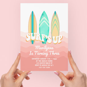 Roze Surfs Up Surfplank 3e Verjaardag Kaart