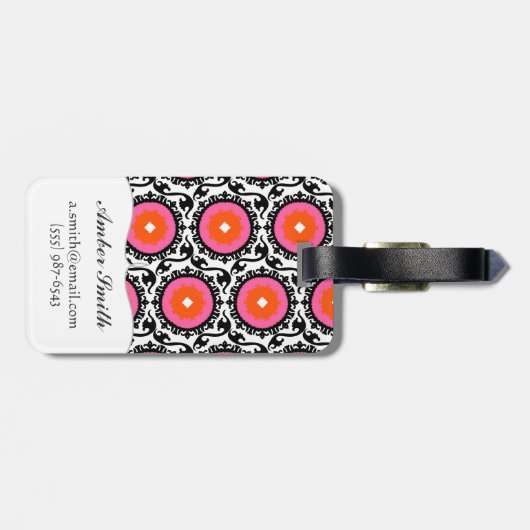 Roze Suzani Pattern Bagagelabel (Achterkant horizontaal)