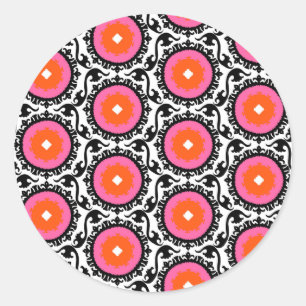 Roze Suzani Pattern Ronde Sticker