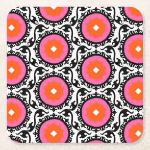 Roze Suzani Pattern Vierkante Kartonnen Onderzetter
