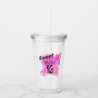 Roze Sweet 16 Airbrush Esthetiek met Kroon Acryl Drinkbeker