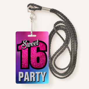 Roze Sweet 16 Birthday Party Invitation ID Card Badge