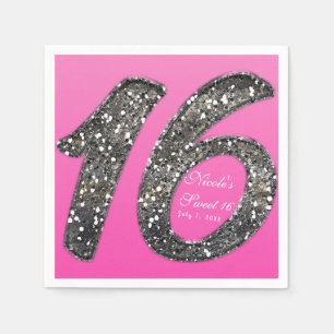 Roze Sweet 16 Glitter Glam Verjaardagsfeest Aangep Servetten