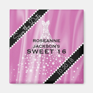 Roze Sweet 16 Save the Date Elegant Satin Diamonds Magneet