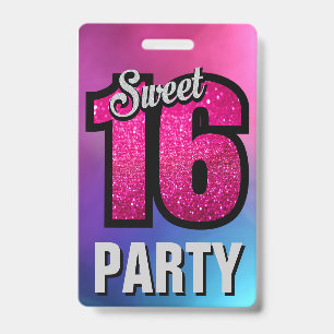 Roze Sweet 16 Verjaardagsfeest Uitnodigingskaart I Badge