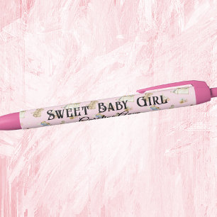 Roze Sweet Baby Girl, naam, zwarte inkt Pen
