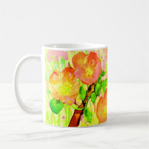 Roze Sweet Briar Bloemen Bladeren Tak Koffiemok