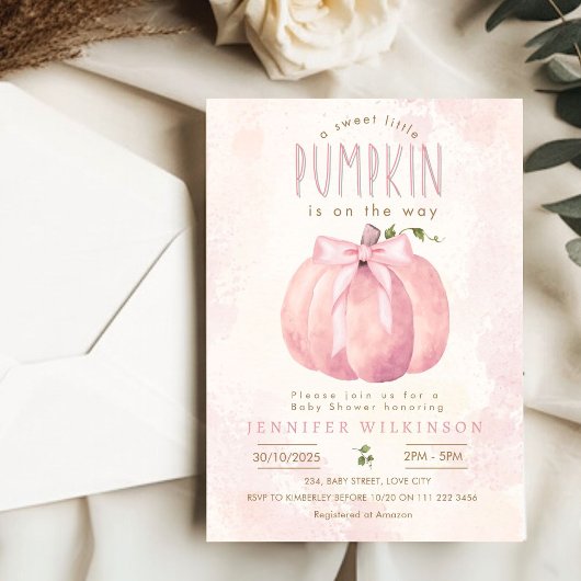 Roze Sweet Pumpkin Bow Halloween Baby shower Kaart