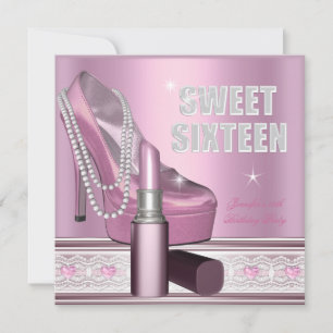 Roze Sweet Sixteen 16 Feest Schoen Lippenstift Kaart