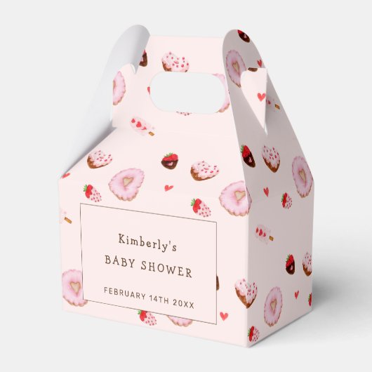 Roze Sweetheart Donuts Valentijns Baby shower Bedankdoosjes (Achterkant)