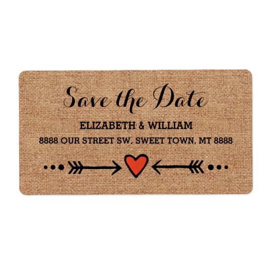 Roze Sweethearts & Arrows Burlap Save the Date Etiket (Voorkant)