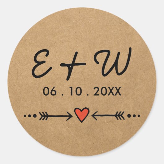 Roze Sweethearts & Arrows Rustieke bruiloft Initia Ronde Sticker (Voorkant)