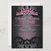 Roze Swirl Damask Sweet16 Verjaardag Uitnodigen Kaart (Achterkant)