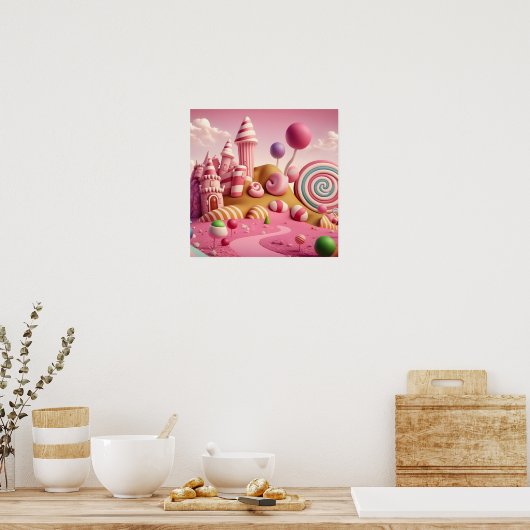 Roze Swirl Lollipop Snoep Landscène Poster (Keuken)