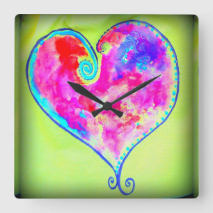 roze swirly hart vierkante klok