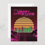 Roze Synthwave Kerstmis Feestdagenkaart (Voorkant / Achterkant)