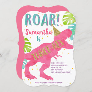 Roze, T-rex, Dinosaur, Girl, 3e verjaardag Kaart