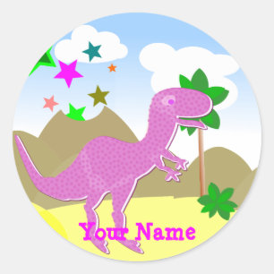 Roze T-Rex Dinosaur Name Stickers