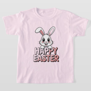 Roze T-shirt Gelukkig Pasen Witte Konijn