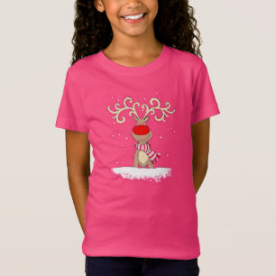 roze t-shirt met rode neus voor rendieren