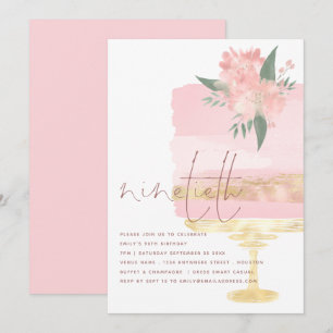 Roze Taart Negentigste Verjaardagsfeestuitnodiging Kaart