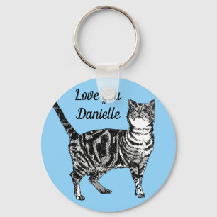 Roze Tabby Cat Cats Blue Girls Name Key Ring Sleutelhanger