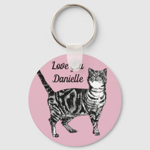 Roze Tabby Cat Cats Kat Girls Name Key Ring Sleutelhanger