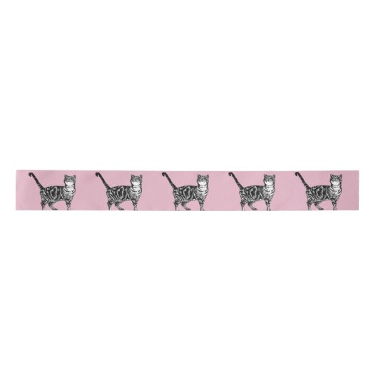 Roze Tabby kat kattekatten schattig Satin Ribbon Lint (Voorkant)