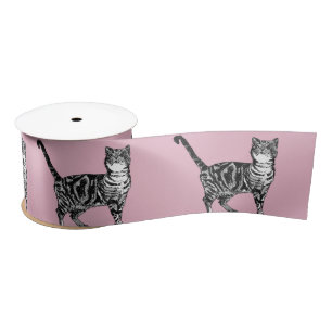 Roze Tabby kat kattekatten schattig Satin Ribbon Lint