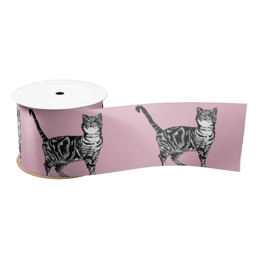 Roze Tabby kat kattekatten schattig Satin Ribbon Lint (Spoel)