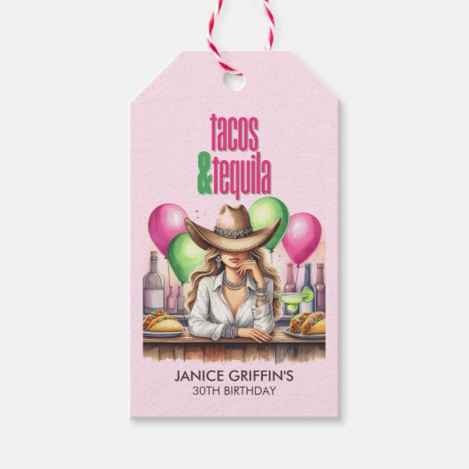 Roze Tacos Verjaardag Bachelorette Bruidsfeest Cadeaulabel (Voorkant)