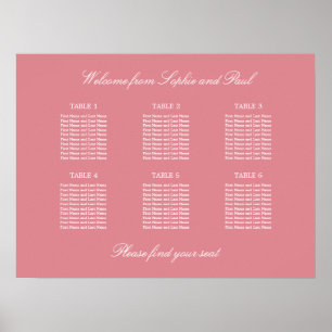 Roze Tafel Stoelen Huwelijk Zitplaats Chart Poster