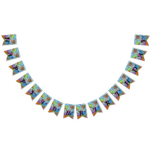 Roze Tailed Verjaardag Zeemeermin in Oceaan Vlaggetjes