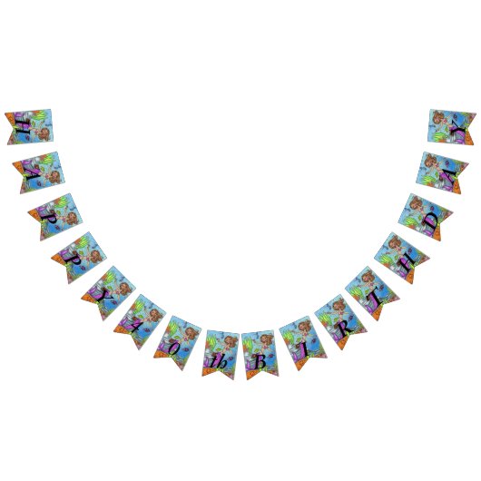  Roze Tailed Verjaardag Zeemeermin in Oceaan Vlaggetjes (Alle)