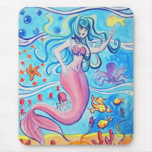 Roze Tailfin Mermaid Mousepad Muismat (Voorkant)