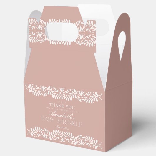 Roze Talavera Tegel Fiesta Baby Sprinkle Dessert Bedankdoosjes (Geopend)