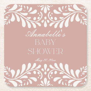 Roze Talavera Tegel Spaans Fiesta Baby shower Vierkante Kartonnen Onderzetter