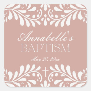 Roze Talavera Tegel Spaans Fiesta Doopgunst Vierkante Sticker